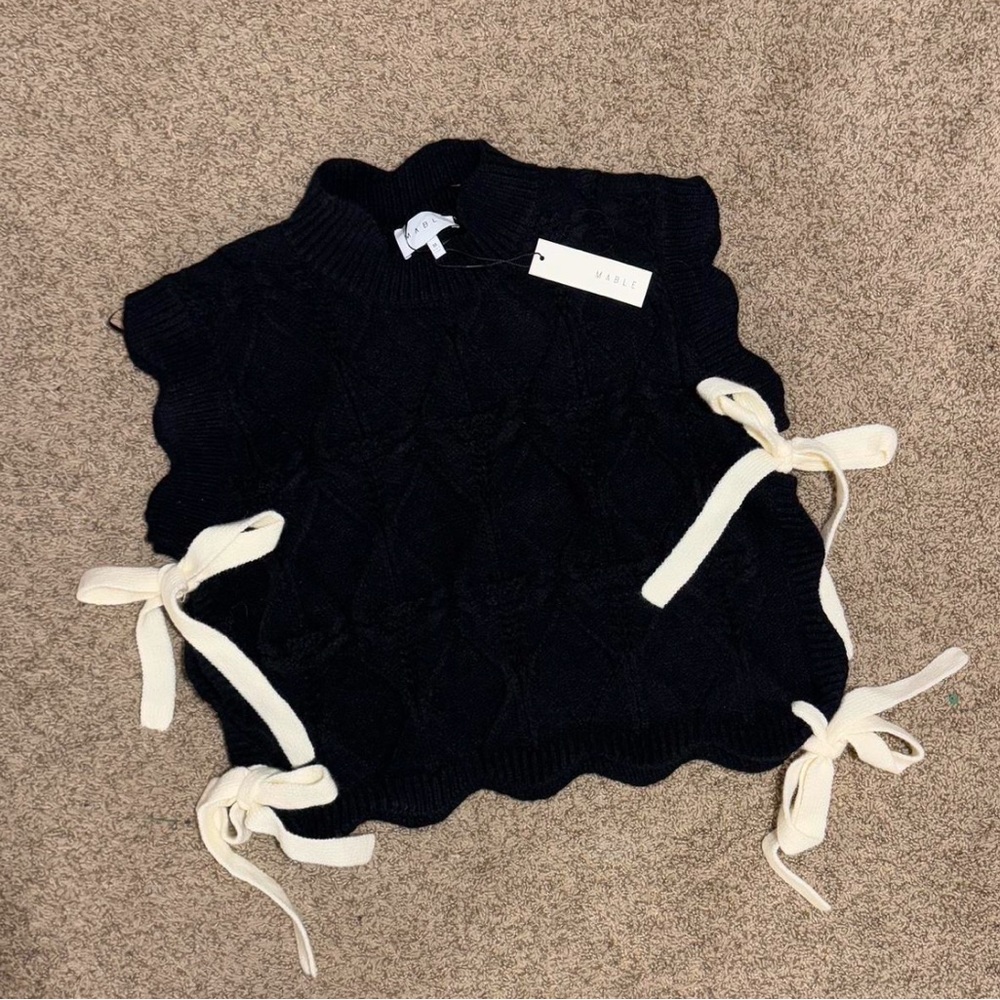 Black Sweater Vest with White Ties
